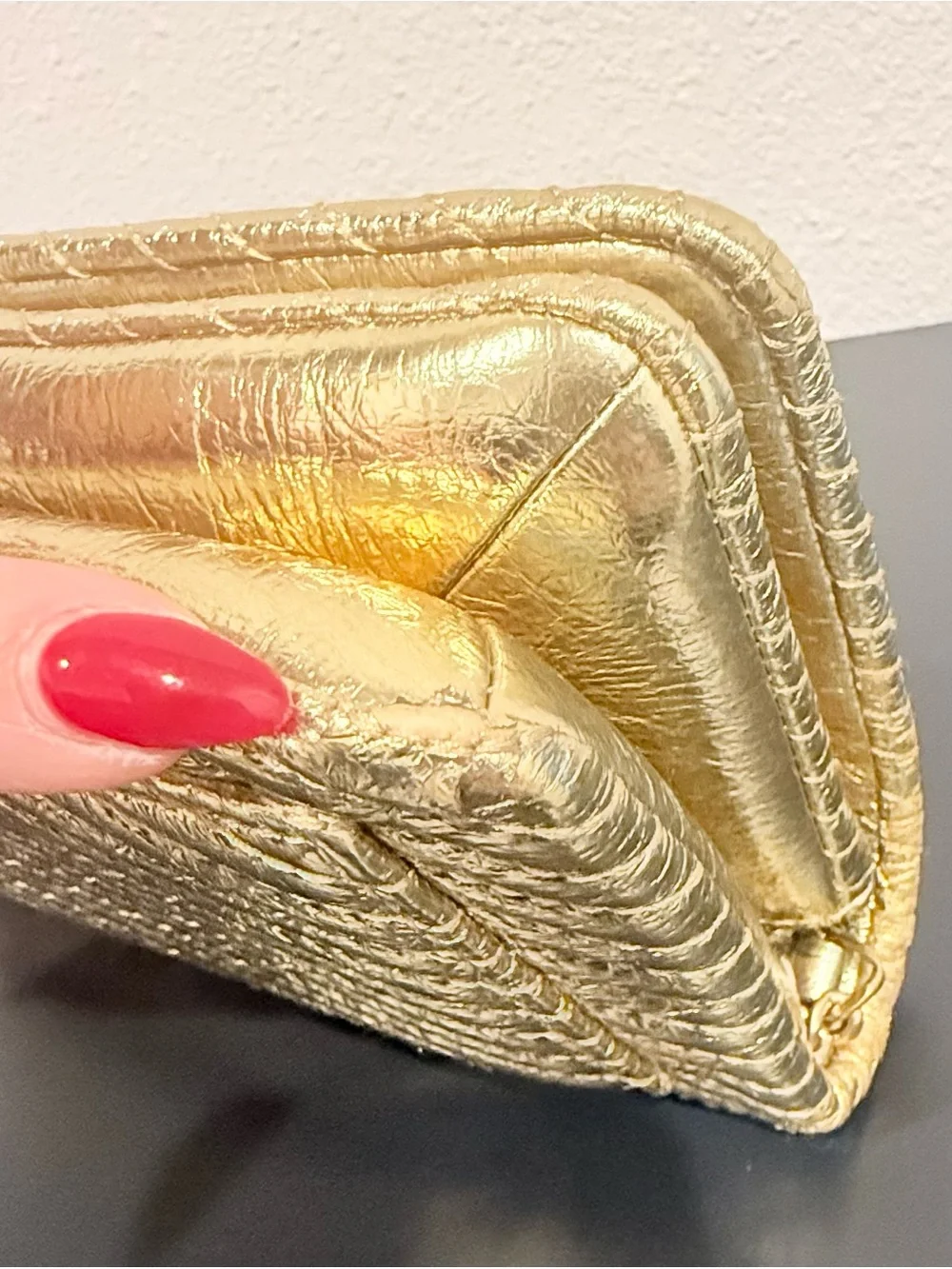 ✨ Tory Burch Kira Metallic Moto Gold Quilted Chain Clutch Wallet Crossbody Bag